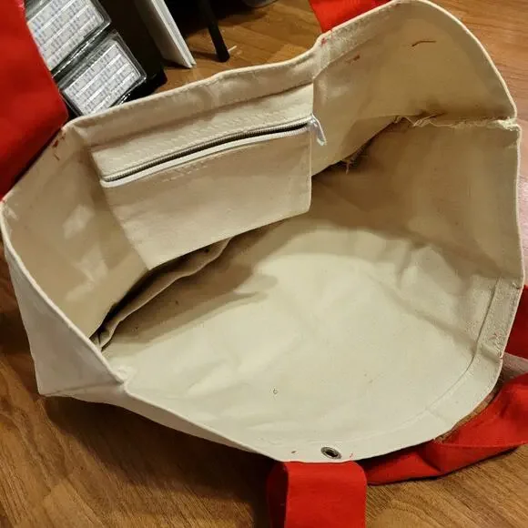 Sturdy Cotton Blend Red and Beige Tote Bag - Picture 3 of 4